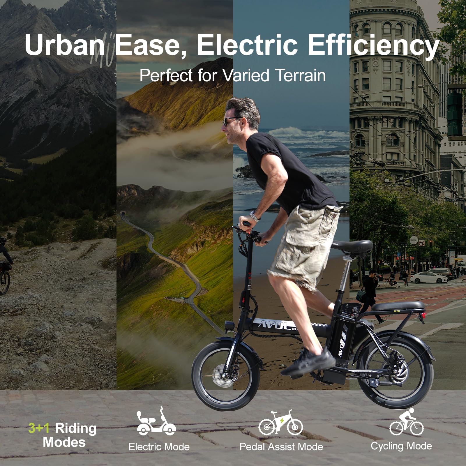 VDL Bicicletta Elettrica per Adolescenti 16", E-Bike da 36V 11,4/13Ah Batteria Rimovibile, Città Pendolare Ebike con Display LCD, Freni a Disco Meccanici Anteriori e Posteriori