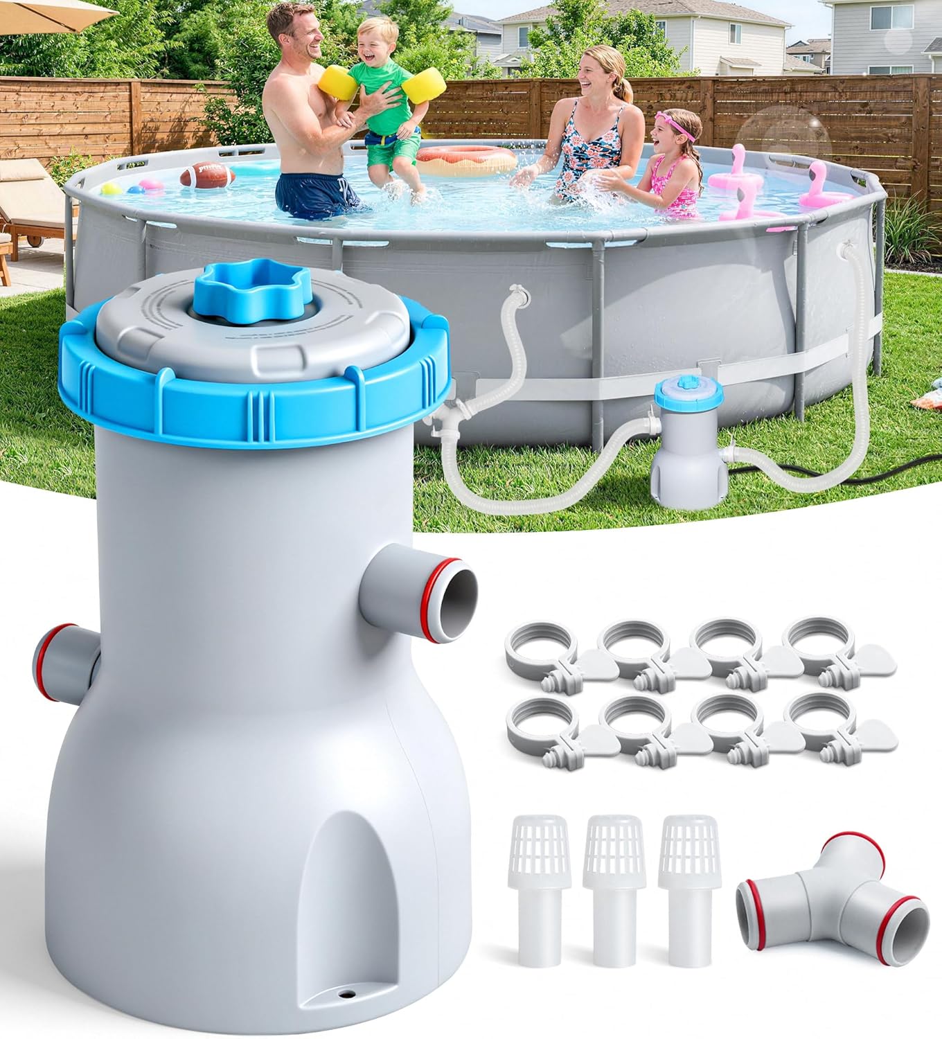 LuxBlue 800 GPH Above Ground Pool Filter Pump, Energy-Saving Pool Cartridge Filter Pump | Dual Action: Accelerate Water Flow & Capture Debris Quickly - Improve Water Clarity | Easy to Setup & Maintain
