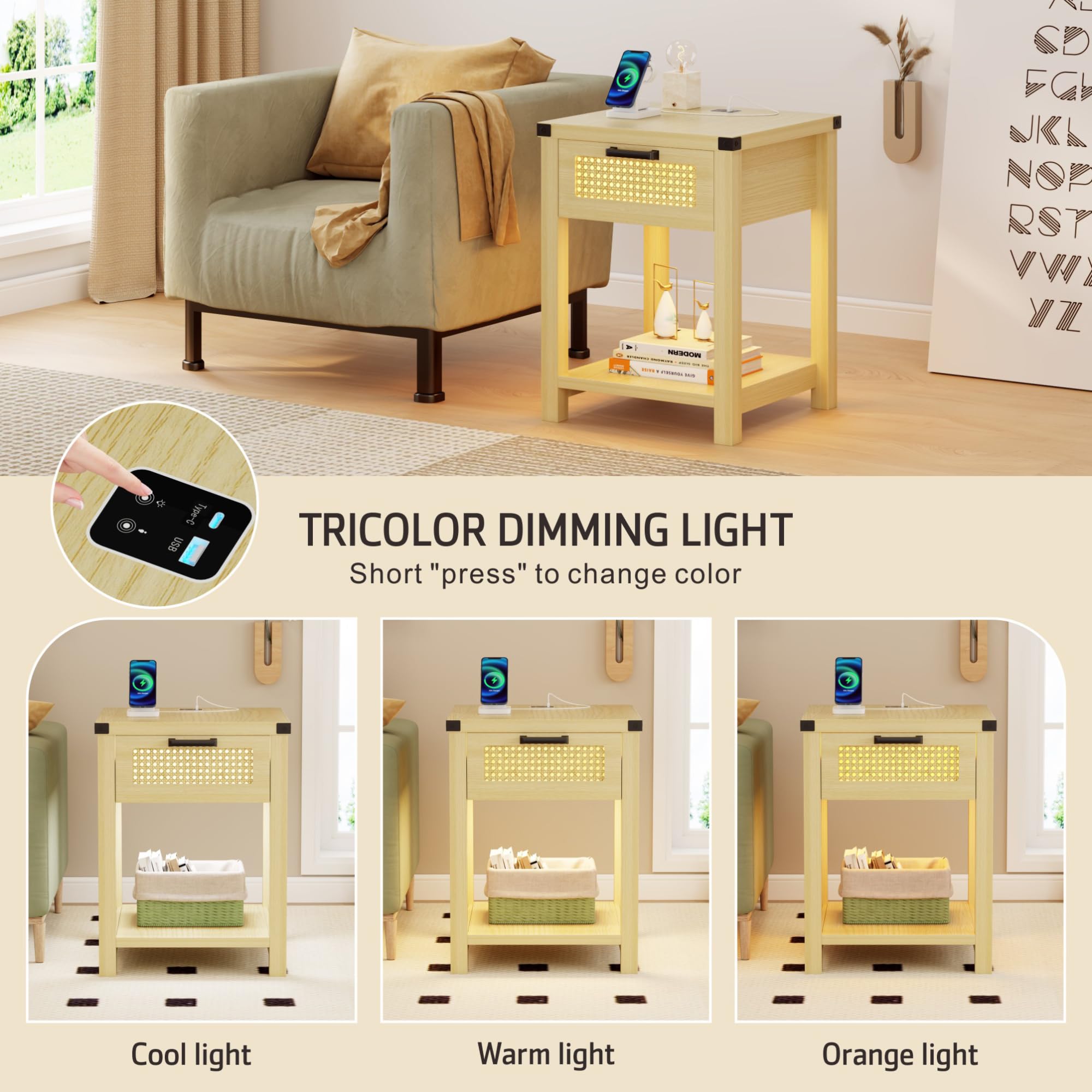 Lvifur Tavolo Consolle Con Luci LED E Ricarica | 3 Cassetti E Prese USB | Stazione Intelligente Per Ingresso E Soggiorno - 3