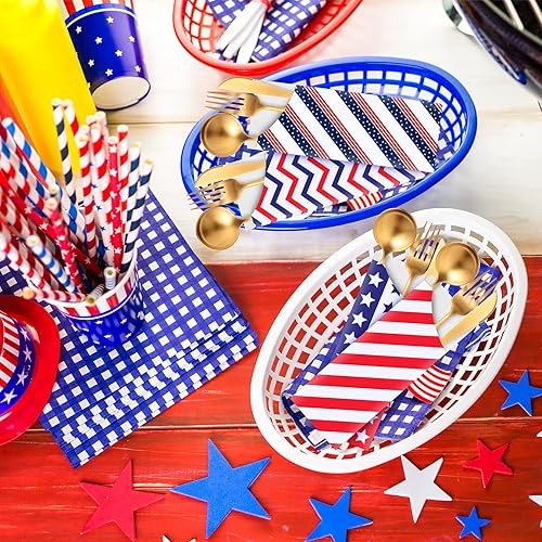 Miniatura 4 de 100 bolsas de cubiertos desechables para el Día de la Independencia del 4 de julio, con la bandera estadounidense, soporte para cubiertos de papel,