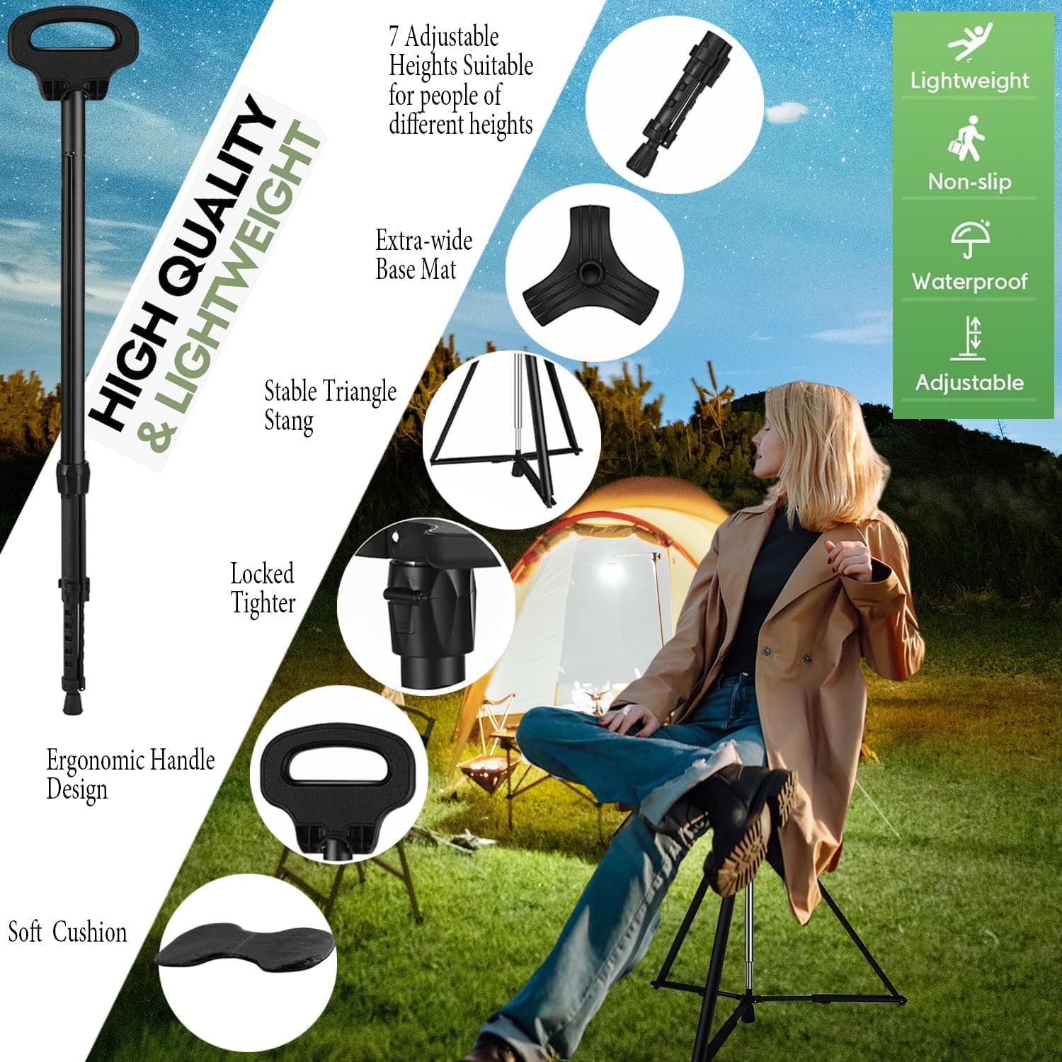 ALEVMOOM Bastone da passeggio con sedile pieghevole leggero, sgabello 2 in 1 per adulti, bastone da passeggio in alluminio con sedile, sgabello portatile per anziani, con borsa per il