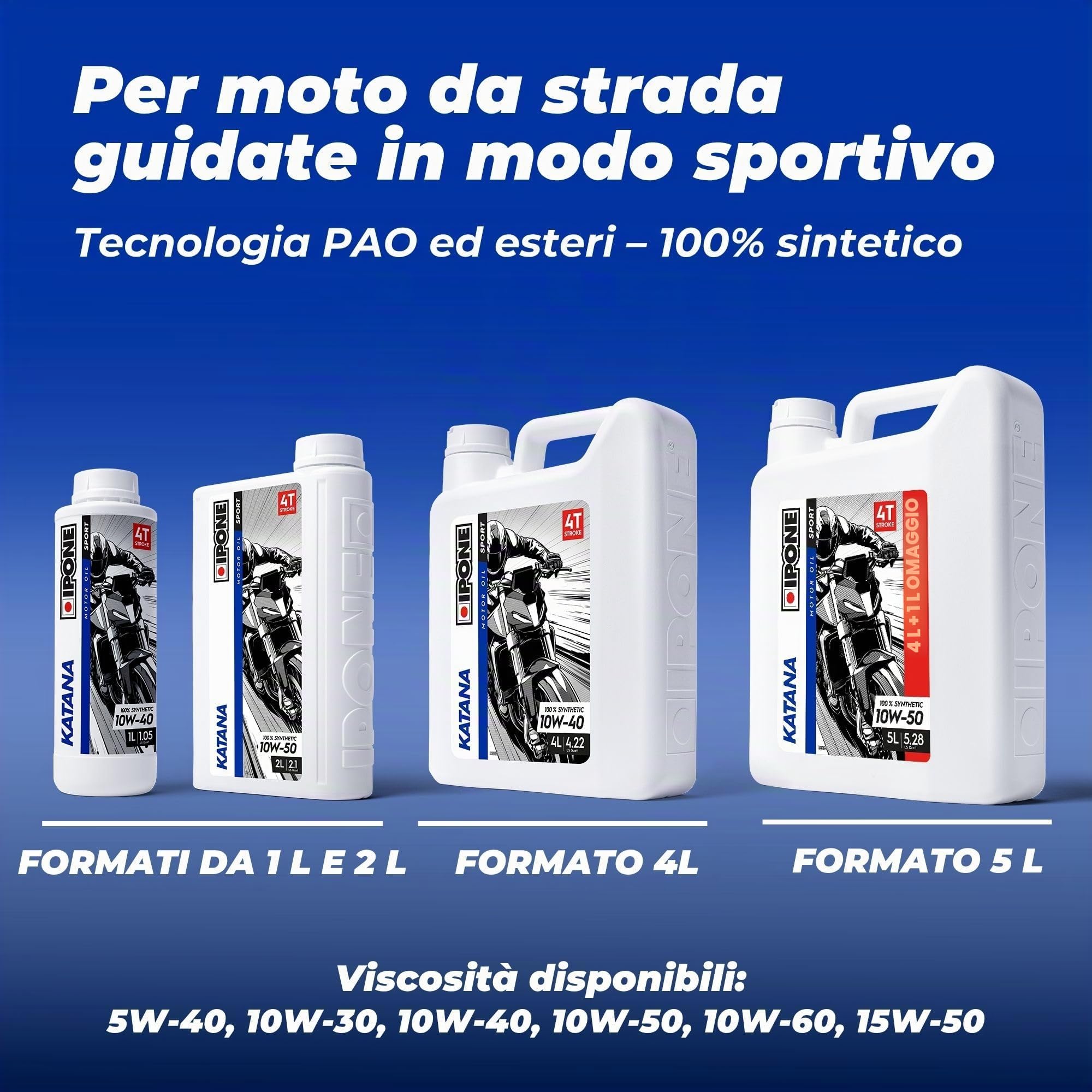 IPONE - Olio Motore 4 Tempi Katana 10W40 Full Power Katana - Tanica da 4 Litri - 100% Lubrificante con Esteri Sintetici - Alte Prestazioni - Cambio più fluido