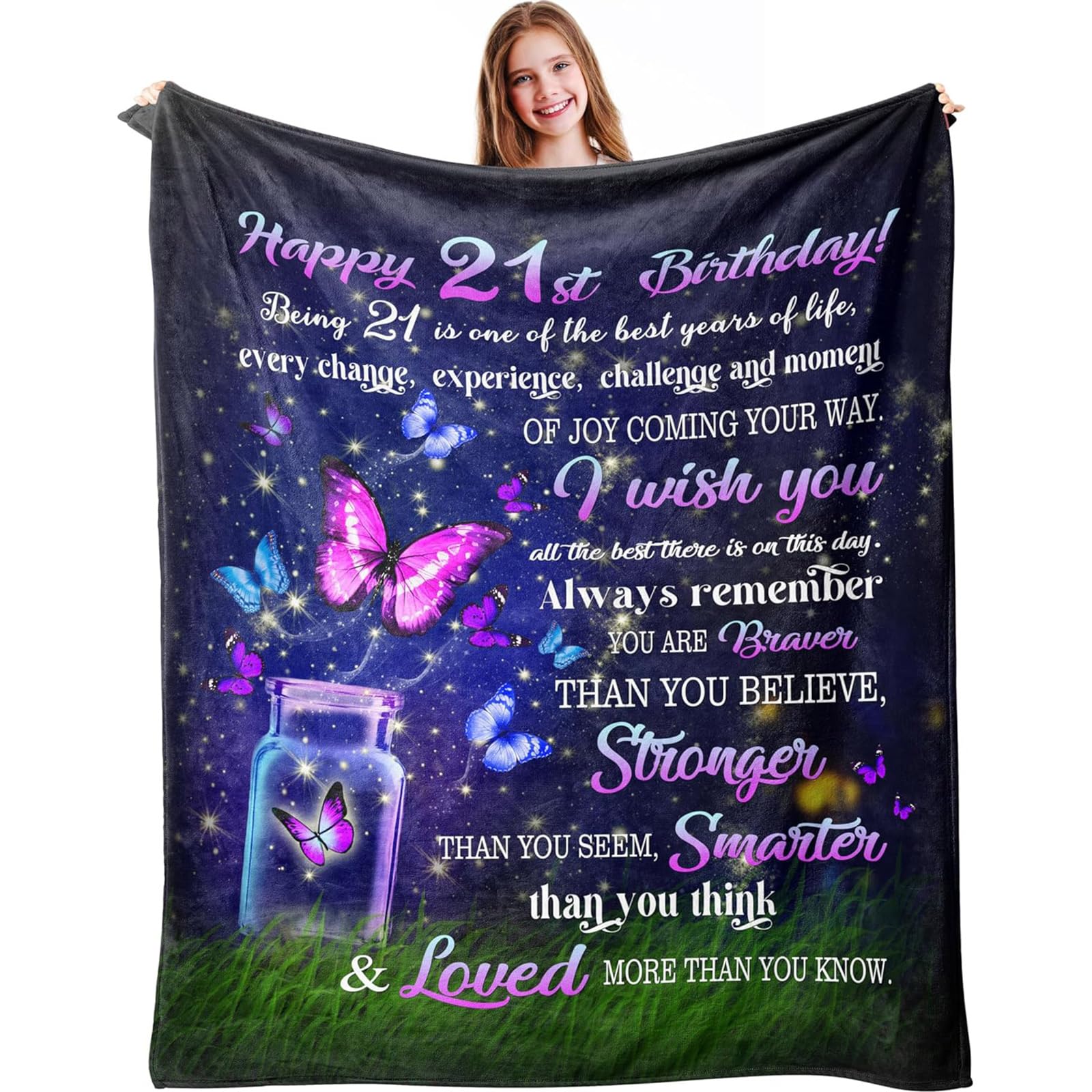 twirush 21th Birthday Gifts for Girls, 50" x 60" Gift for 21 Year Old Girl, Dreamy Butterfly Blanket for 2005, Gifts for Girl, Sister, Daughter, Granddaughter, Niece on Birthday (21th)
