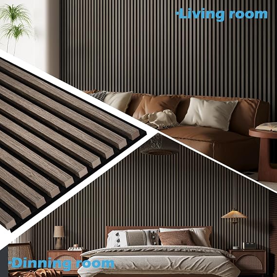 Art3d 108 x 12 in 3D Fluted Soundproof Wood Slat Wall Panel, 2-Pack, Walnut | Reduce Noise, Durable, Sustainable, Moisture Resistant, Easy Mounting, Low Maintenance, Long Lasting, Home Decor, Office Use