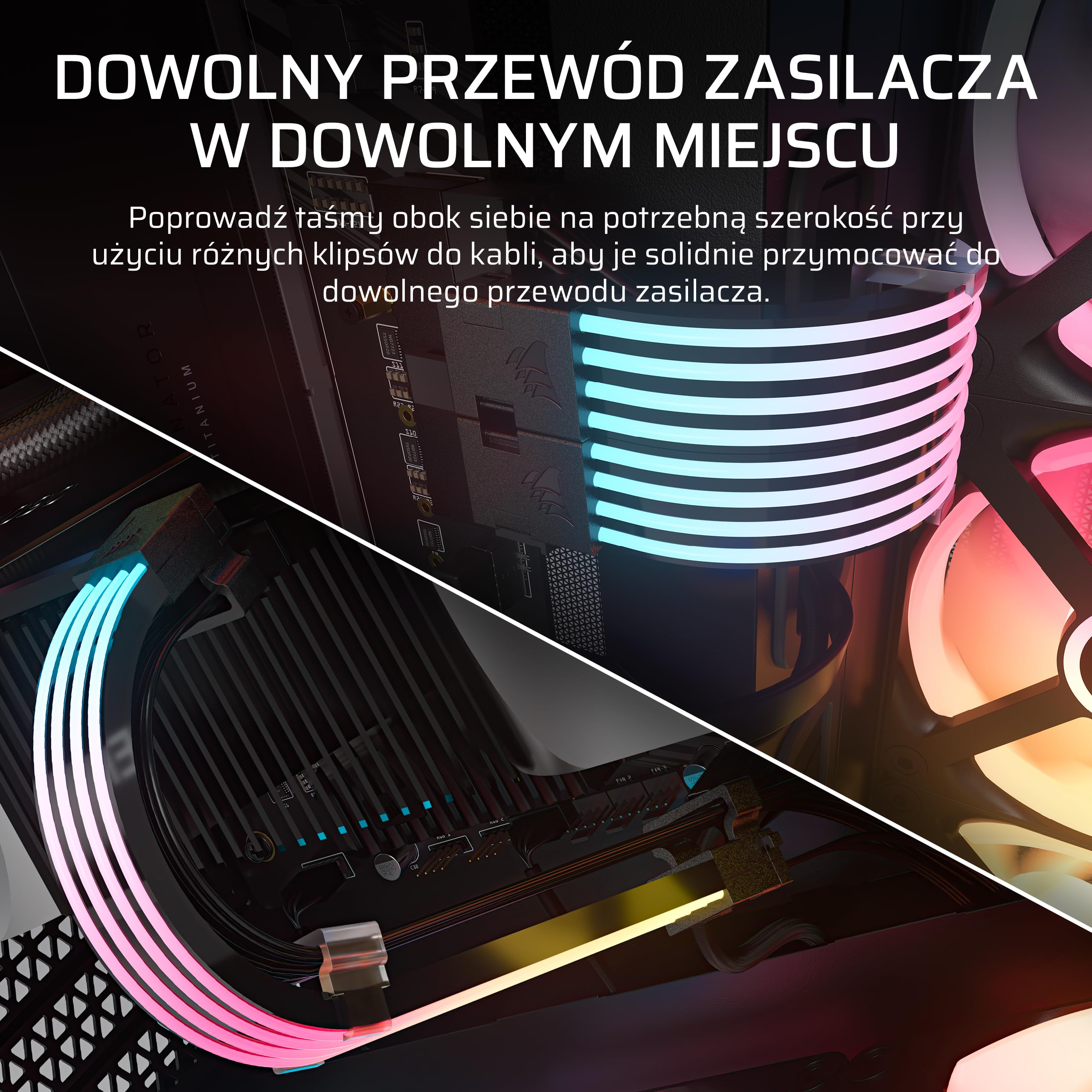 CORSAIR iCUE ARGB Paski Kablowe Do Zasilacza – 2 Paski LED 200 mm – 100 Diod LED RGB Na Pasek – Pasują Do Każdego Babla Zasilacza – Sterowanie ARGB 5 V Na Płycie Głównej – Czarny