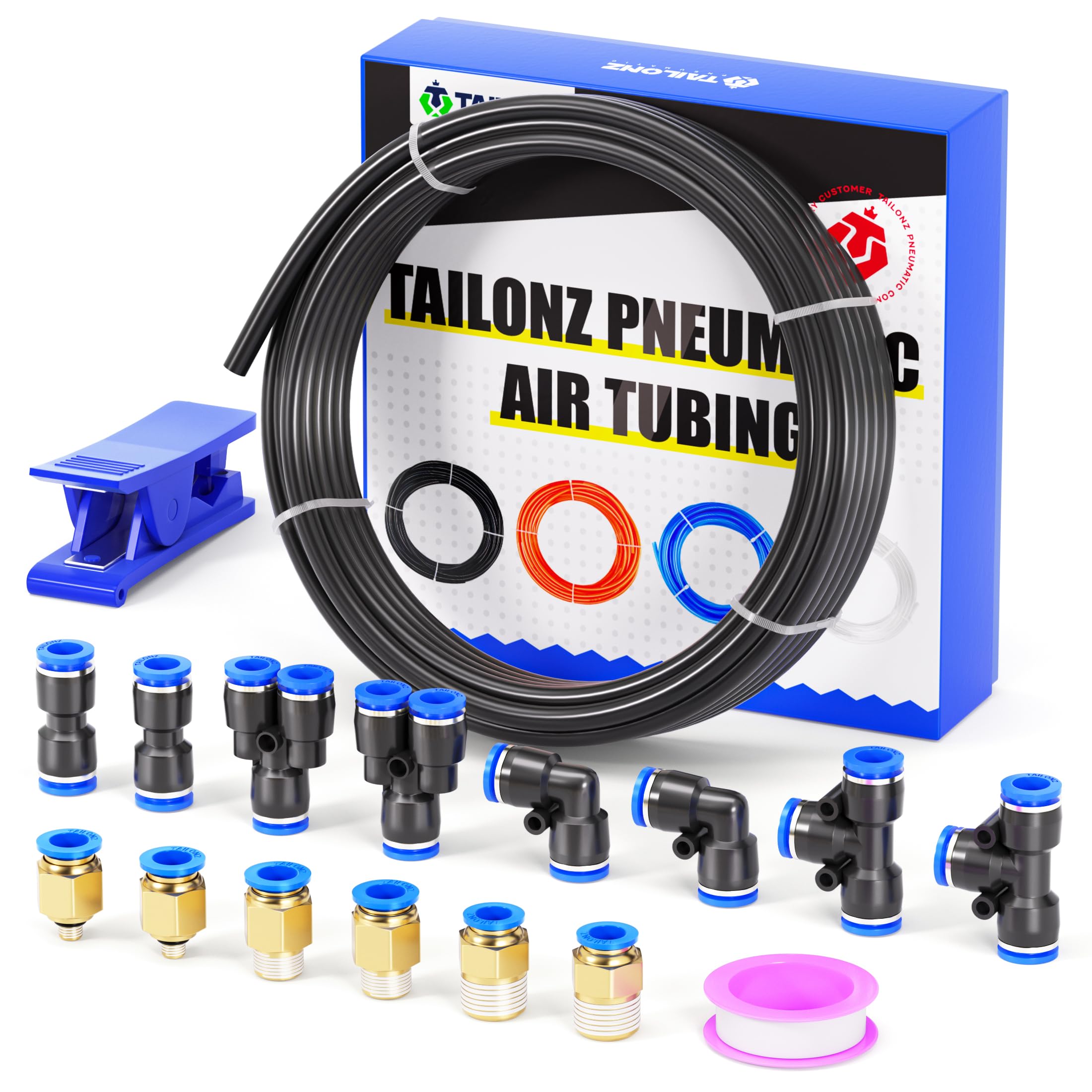 TAILONZ Black 6mm OD 4mm ID PU Air Hose Pipe Tube Kit 10 Meter 32.8ft