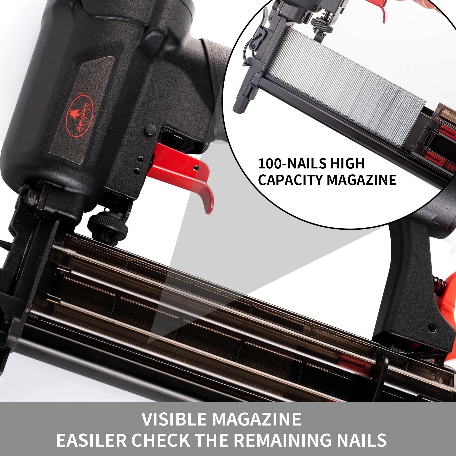 AEROPRO Tools Pneumatischer Nagler, 18 Gauge, 2-in-1 Air Brad Nagelpistole und Heftpistole mit 1000 Nägeln für Polster, DIY-Projekte, Holzbearbeitung