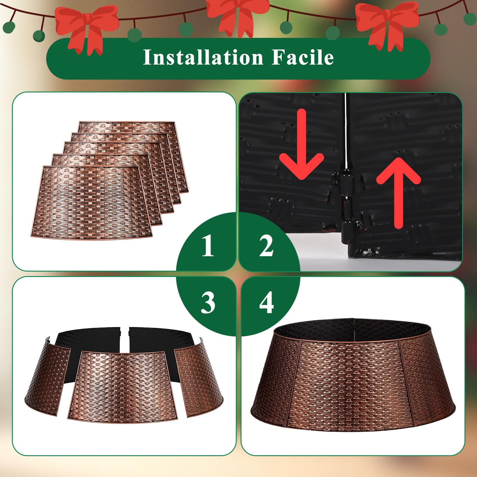 Lanpn Métal Collier Sapin Noël 70cm, Decorations Jupe de Sapin de Noel Christmas Tree Collar pour Moyenne M Arbres Artificiels Intérieur & Extérieur - Décorations Noël (Cuivre, Tissage Horizontal)