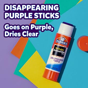 Elmers Color 'n Glitz Glue Sticks, Washable, Assorted Colors, Includes Disappearing Purple, 6 Grams 12 Count - Stocking Stuffer, Vision Board, #1 Teacher Brand