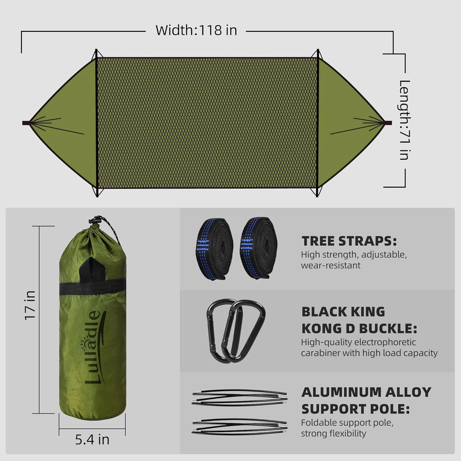 Lulladle Camping Hammock - (Double/Single) Hammock Portable with Tree Straps and with Mosquito Net，Nylon Hanging Hammock Easy Setup and Pack for Outdoor, Hiking and Backyard