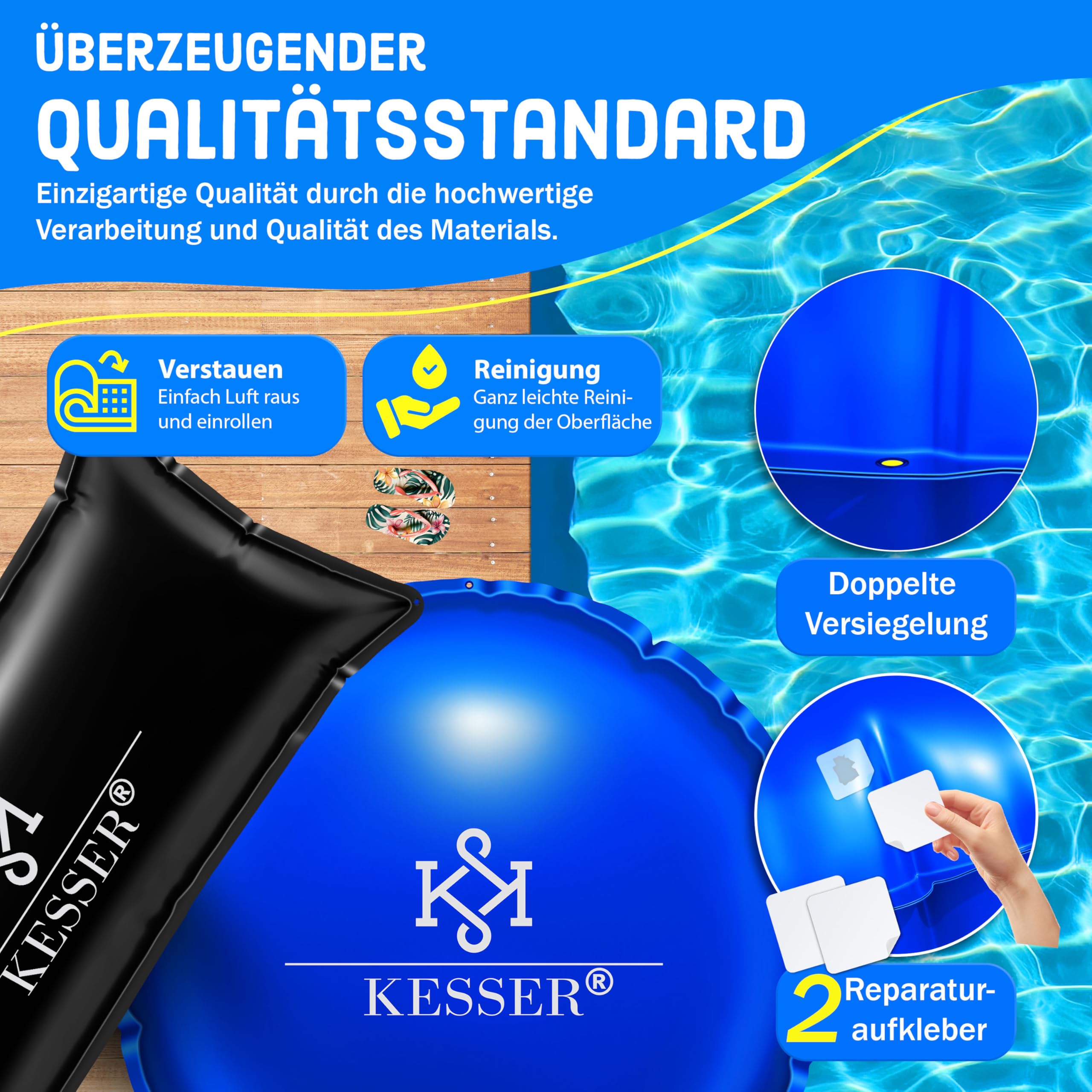 KESSER® Cojín de piscina de invierno de 400 cm | cubierta de piscina con doble costura Whirlpools | cojín de aire para piscina invernal | cubierta para piscinas empotradas de invierno | PVC