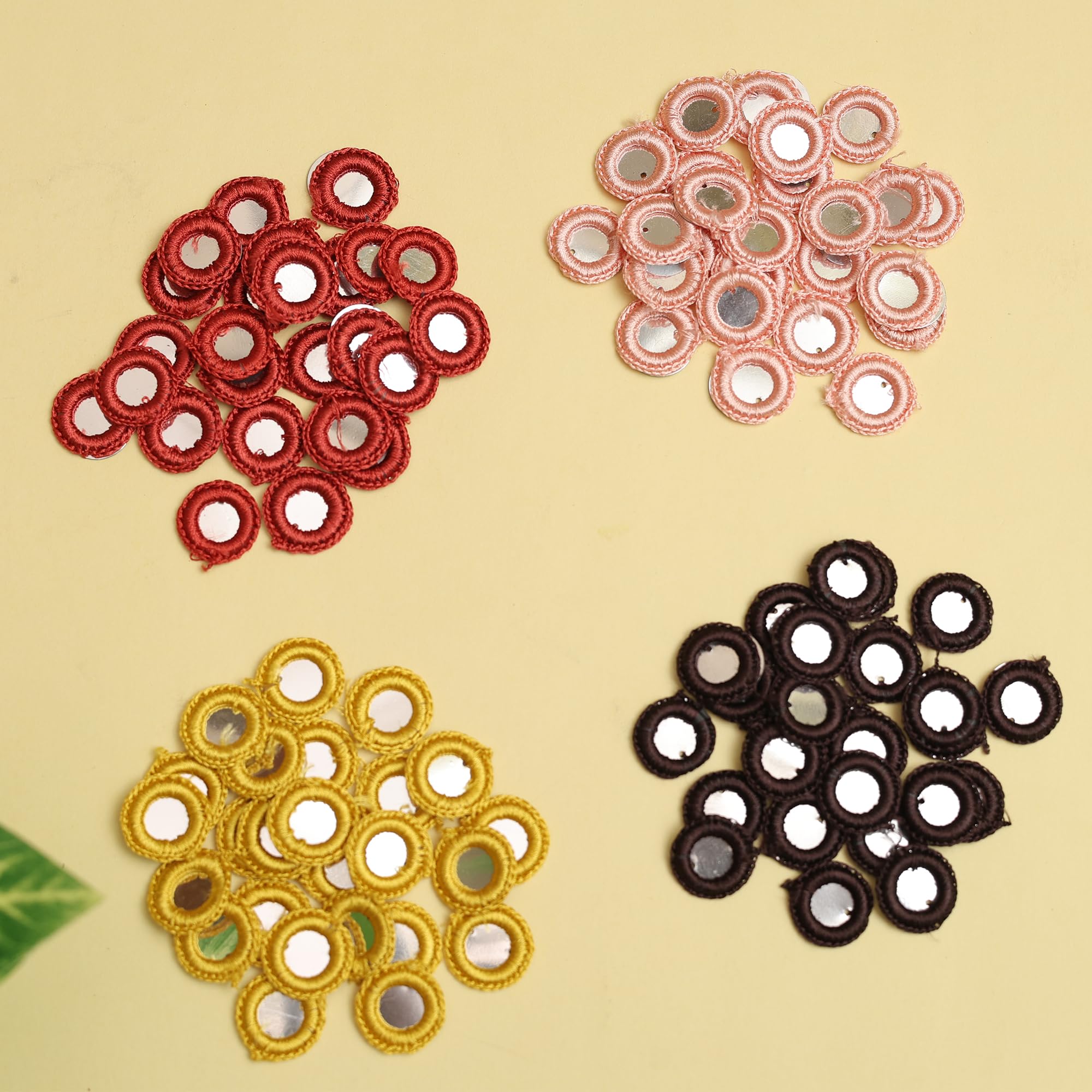 EmbroideryMaterial 100 Pcs Acrylic Embroidery Crochet Mirrors for Craft, Dress Designing, Jewellery Making, Embellishments & Decorative Projects (20MM, Maroon, Peach, Orange, Mustard Yellow - 25 Each) 4