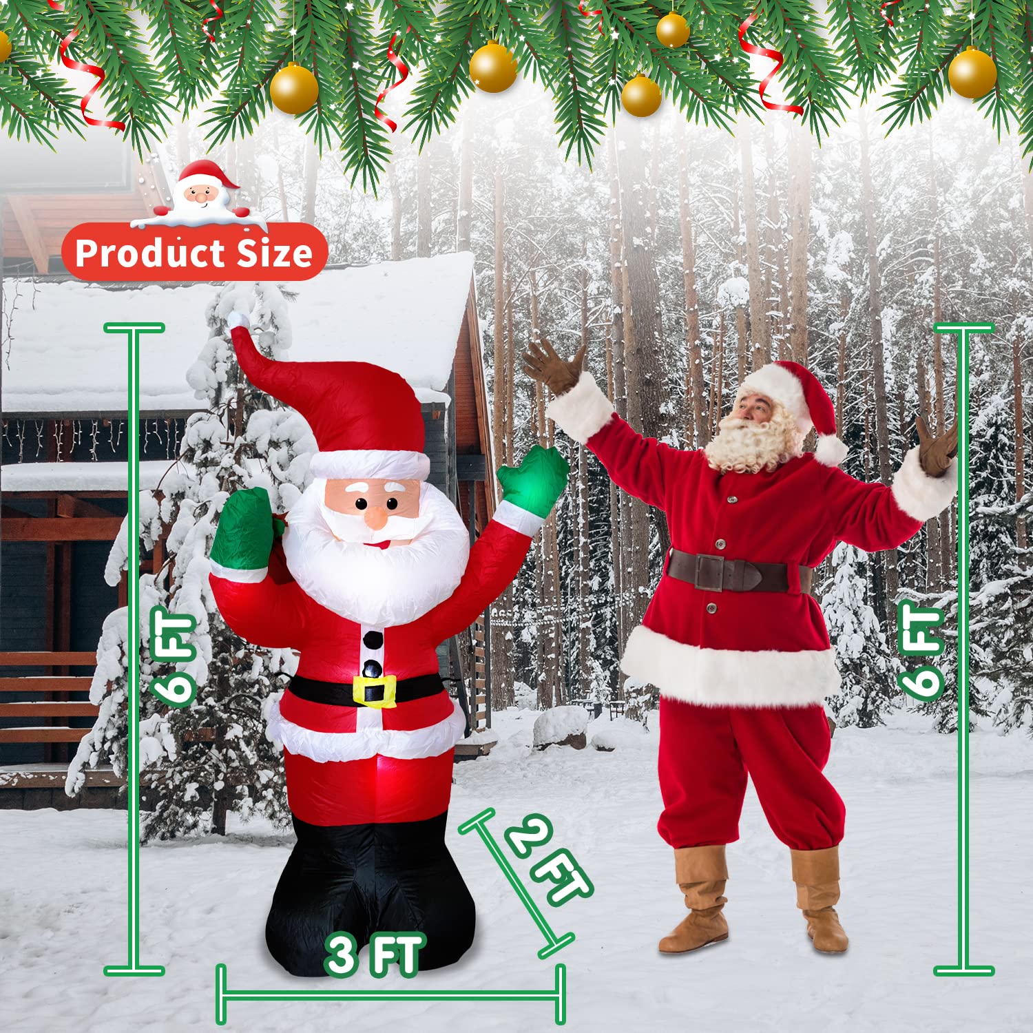 6フィート 高クリスマスインフレータブル 屋外クリスマス装飾 サンタクロース Amazon.co.jp: クリスマス インフレータブル 6フィート
