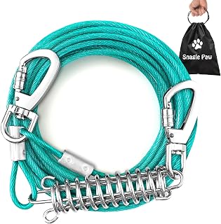 Tie Out Cable for Dogs, 50FT Dog Leads for Yard Chew Proof, Heavy Duty Dog Tie Out Cable for Large Dogs Up to 125lbs, Durable Dog Runner for Yard or Camping