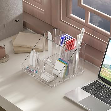 Ettori Makeup Organiser Tray,Vanity Cosmetic Organiser with 6-Compartment,High Clear Acrylic Countertop Storage for Cosmetic,Jewelry, Skincare,Stationery.