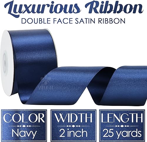 Miniatura 2 de MEEDEE Cinta azul marino de 2 pulgadas, cinta de satén de doble cara Lux por 25 yardas, cinta de seda azul marino para envoltura de regalos, bodas