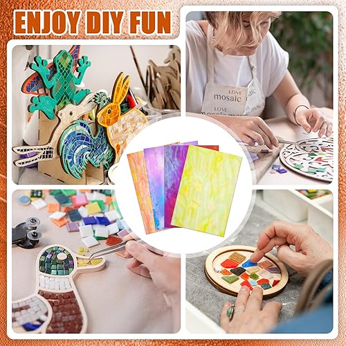 Vista 19 de Treela 24 hojas de vitrales de 4 x 6 pulgadas, suministros de vitrales para proyectos de vitrales, variedad de mosaicos, vidrios de colores surtidos