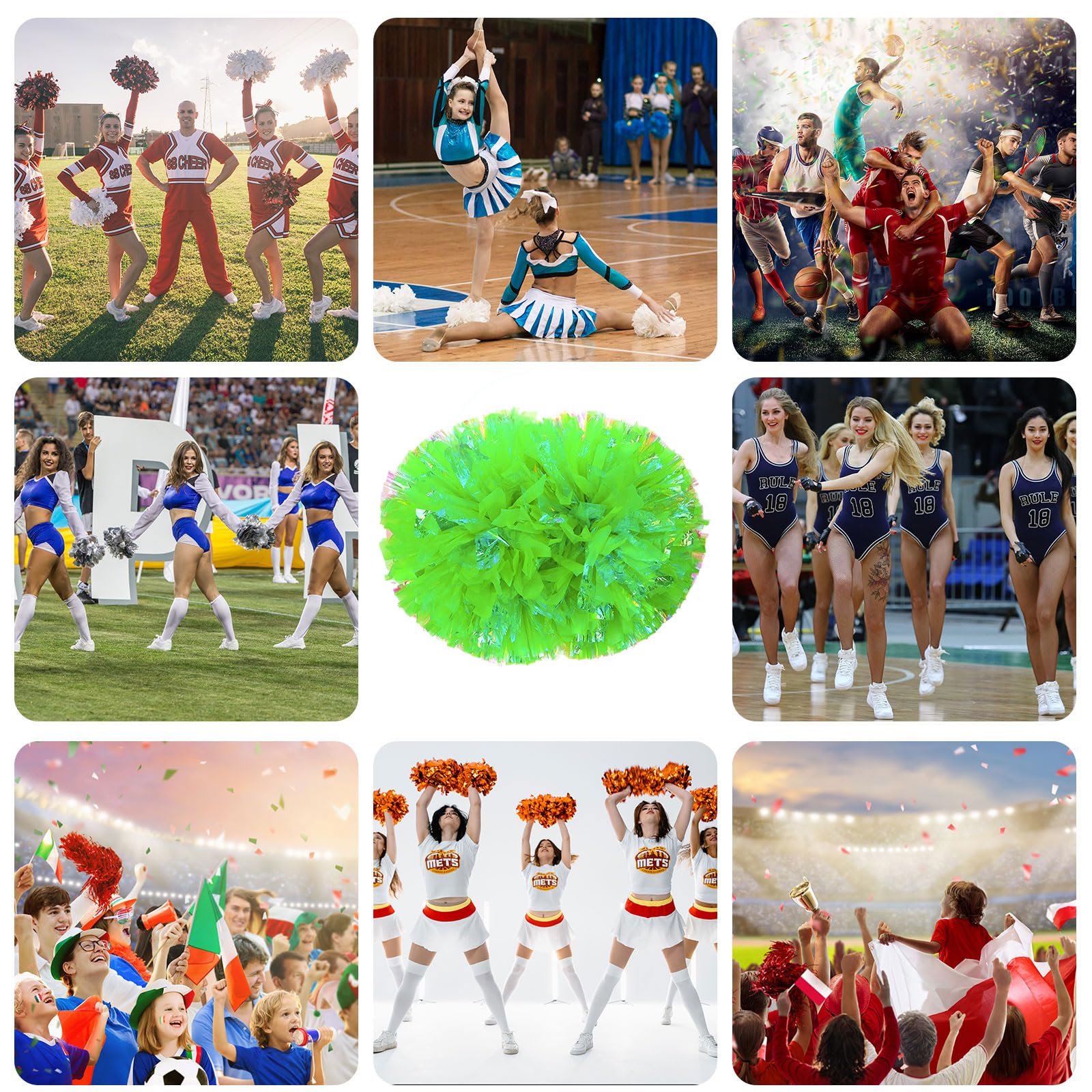 Pompon da cheerleading, 8 pezzi con manico, perfetti per tifo di squadra, giochi di spirito,Pompon ideali per gli appassionati (Verde opaco)