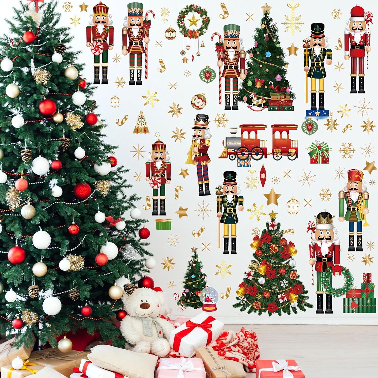 131 Pcs Christmas Nutcrackers Stickers, 6 Sheets Window Clings