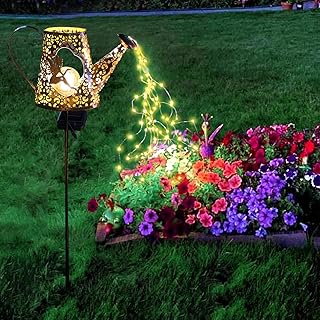 YJFWAL Solar Watering can with Lights Garden Solar Lights Waterfall Lights Waterfall Fairy Lights Outdoor Decorative Lights for Walkway Yard Decor(with 100 LED Warm White Light String)