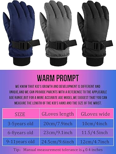 Miniatura 3 de 3 pares de guantes de esquí para niños y niñas, guantes de invierno impermeables cálidos para niños y niñas