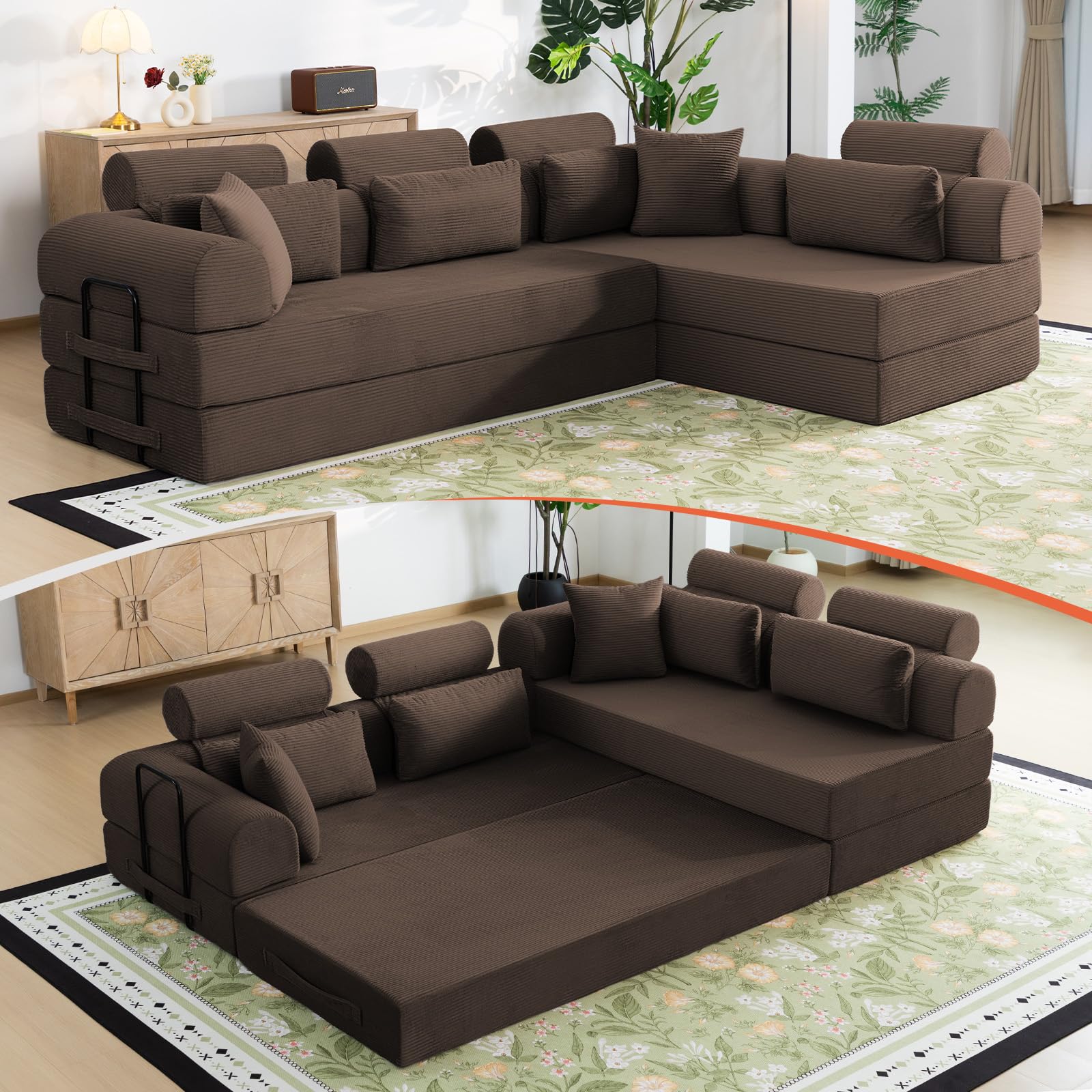 L-Shaped Modular Corduroy Sectional Sofa