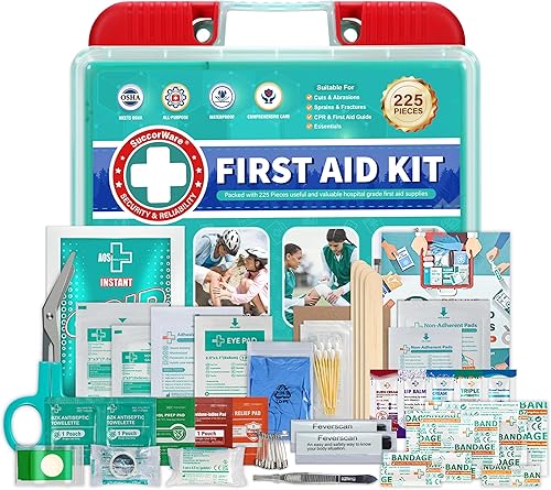 Kit de primeros auxilios portátil de 225 piezas para el cuidado de heridas menores, incluye vendajes adhesivos, almohadillas de gasa para heridas, disponible en Yaxa Colombia
