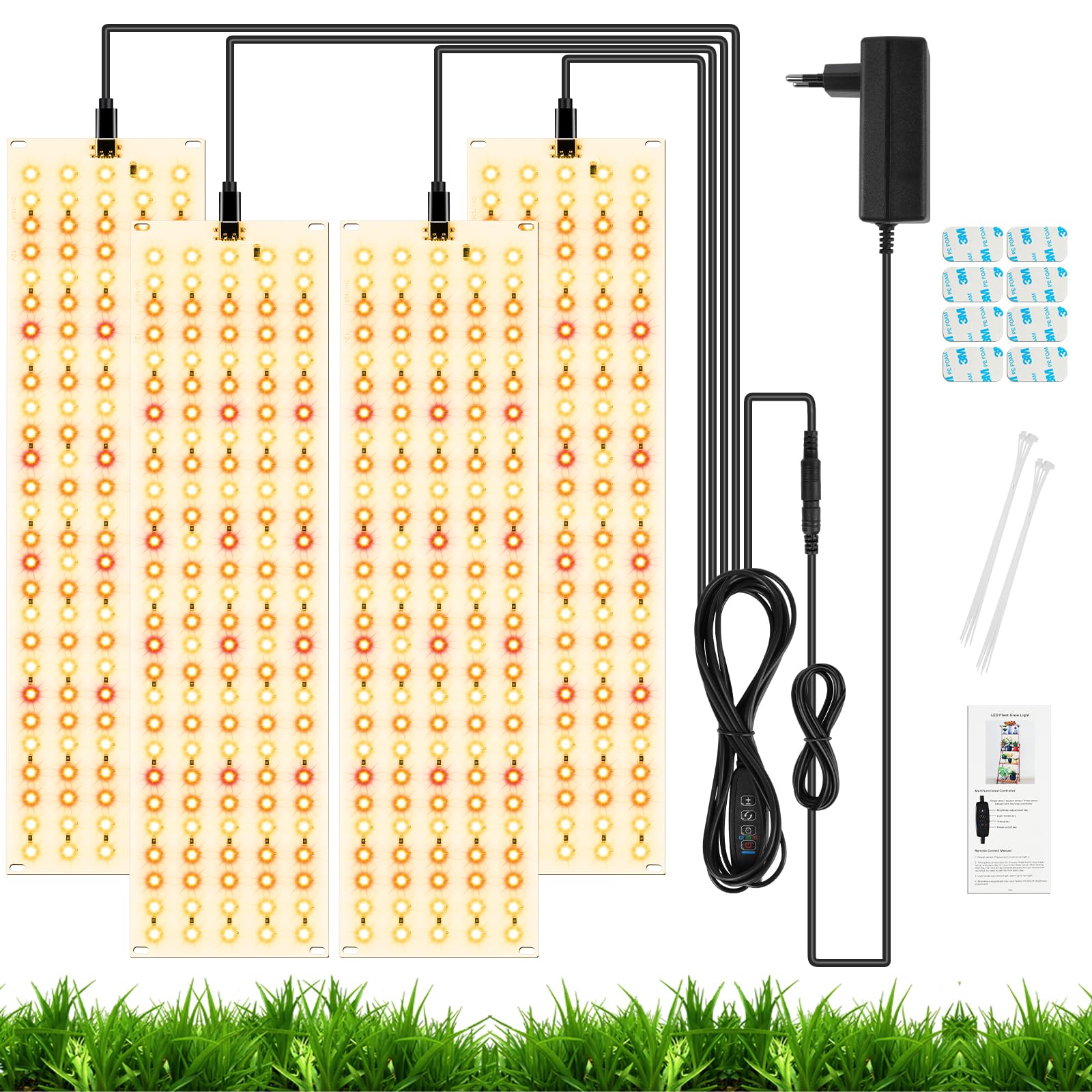 OFFCUP Lampada per Piante, 4 pezzi Lampada da Coltivazione a led a Spettro Completo 5000W, 270 LEDs Luce di Crescit con Timer 12/9/3H 3 Modalità di illuminazione per Piante Indoor, semi e Fiori