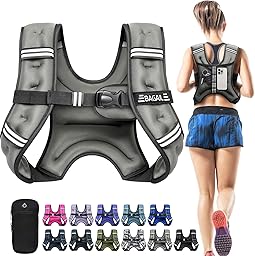 BAGAIL Weighted Vest, 5lb/8lb/10lb/12lb/15lb/20lb/25lb/30lb Weight Vest for Walking & Weight Loss, Reflective Rucking Vest with Phone Pouch for Women & Men, Home Gym & Outdoor Training