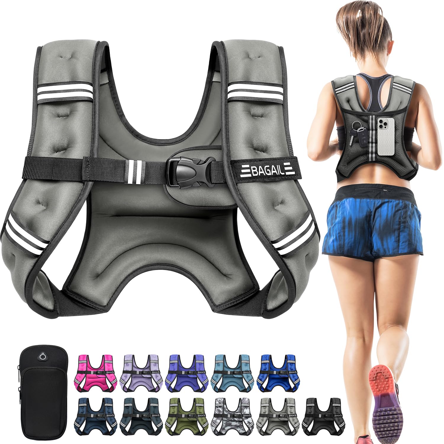 BAGAIL Weighted Vest 5lb 8lb 10lb 12lb 15lb 20lb 25lb 30lb Weight Vest for Walking Weight Loss Reflective