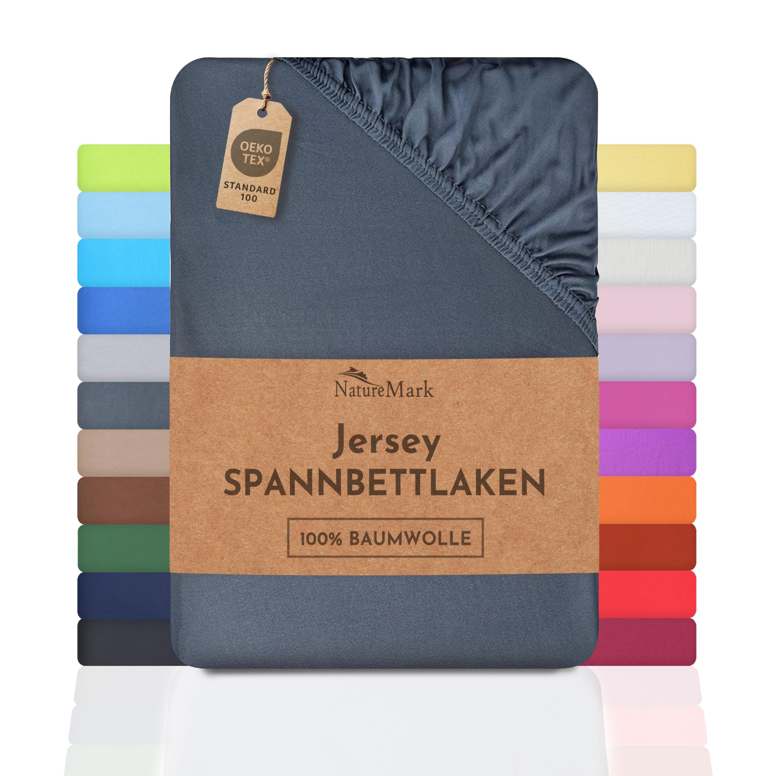 NatureMark Jersey Spannbettlaken, 100% Baumwolle - Anthrazit Grau - 180 x 200 cm - ÖKOTEX Standard 100  
NatureMark Jers