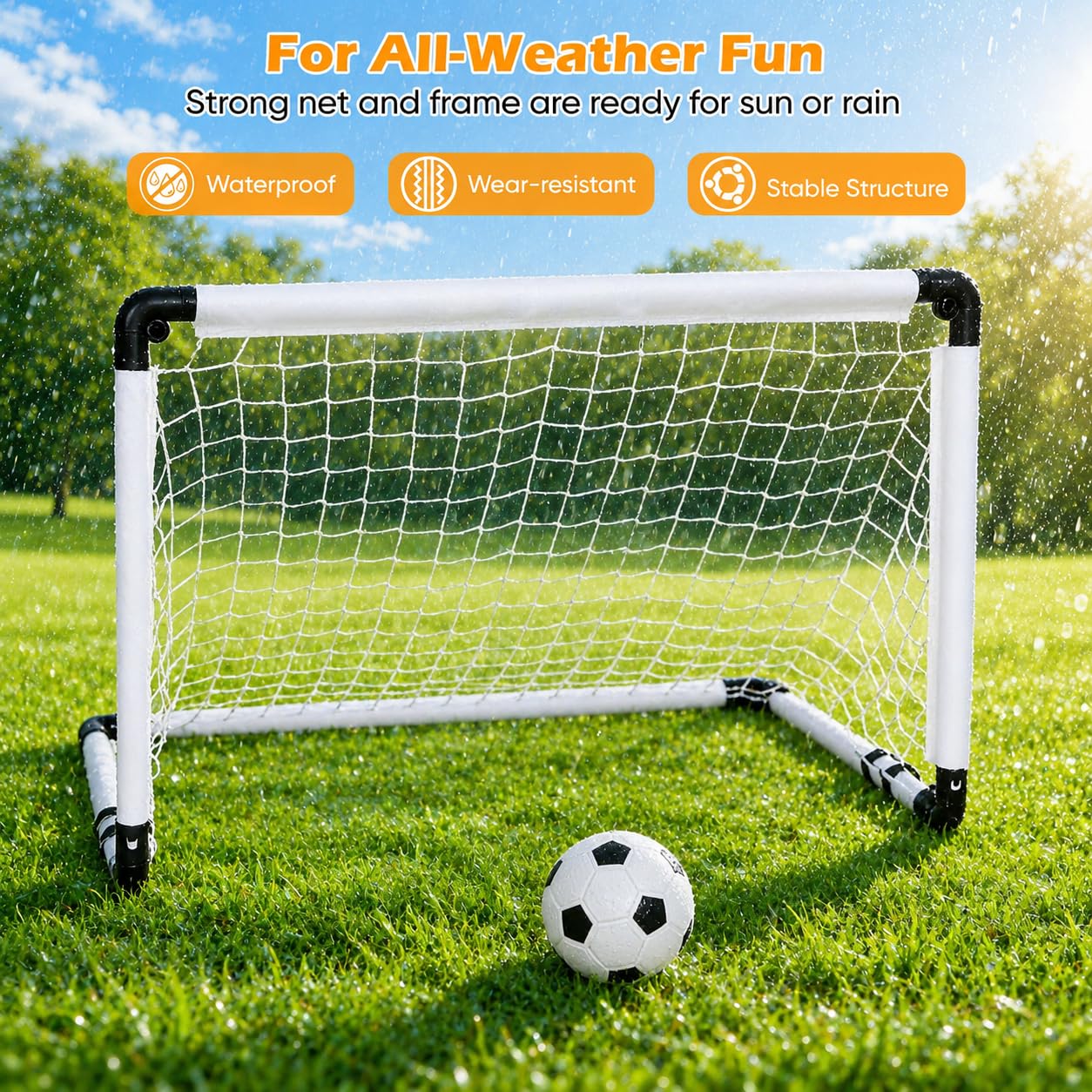 Juego de porterías de fútbol de 2 Piezas para niños: porterías de fútbol con una práctica Bolsa de Transporte, Juegos de Exterior para niños con balón, Bomba de Aire, 8 Anclajes para el Suelo