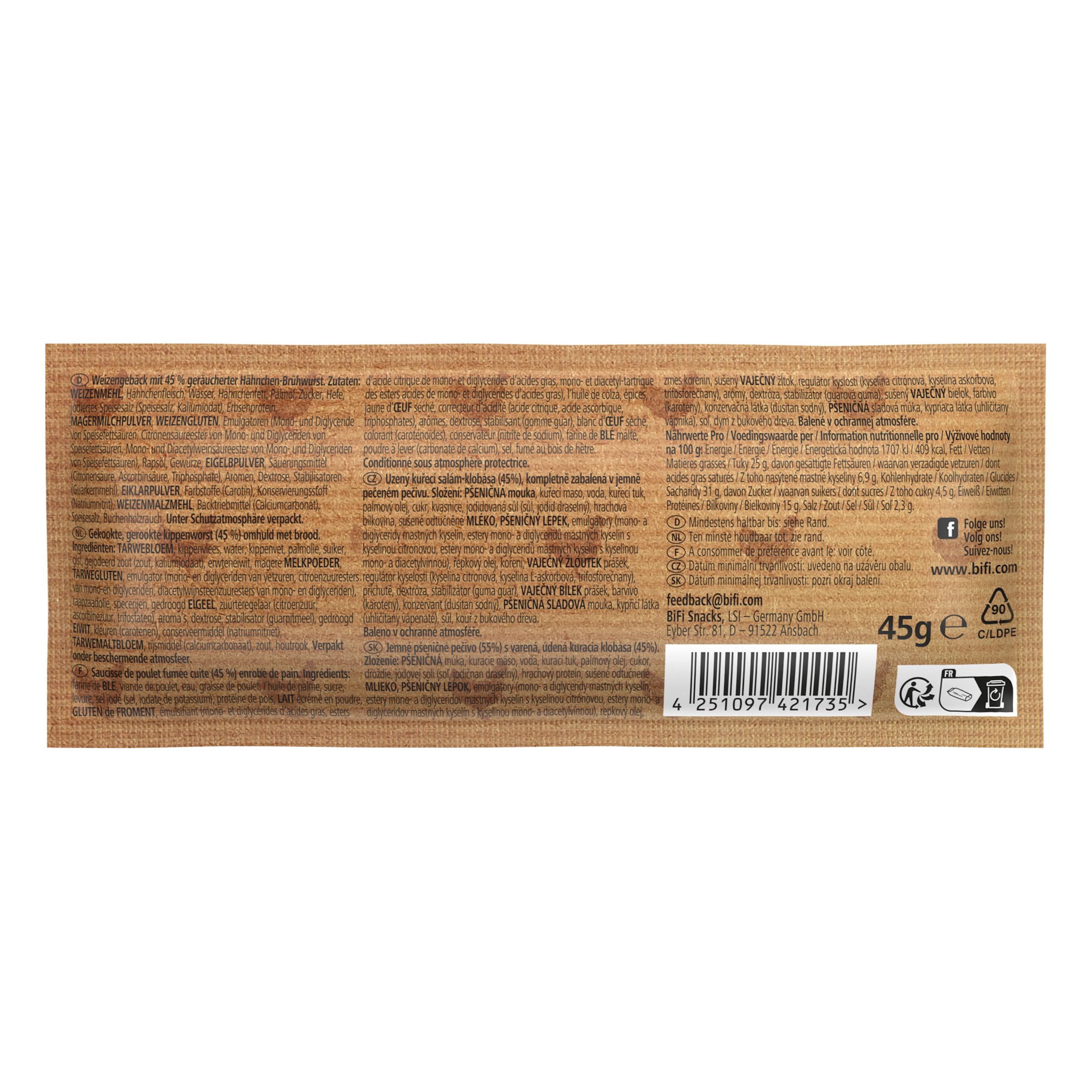 BiFi Chicken Roll - 24er Pack (24 x 45g) - Hähnchen-Snack im goldbraunen Teig - herzhafter Snack To Go - für unterwegs, im Büro oder nach dem Sport - 100% Hähnchenfleisch