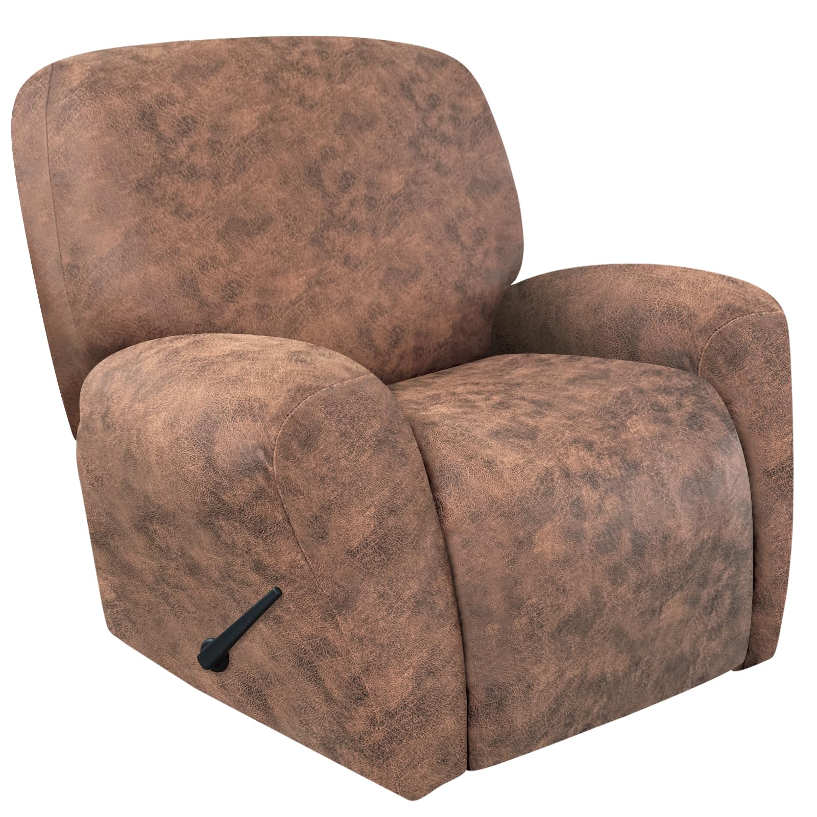 ANARACHON Recliner Chair Covers Leather Look, 4 Pieces Recliner Covers Non Slip, Soft Slipcovers for Large Recliners, Furniture Protector Washable for Pets (1 Seater, 03 Light Brown)
