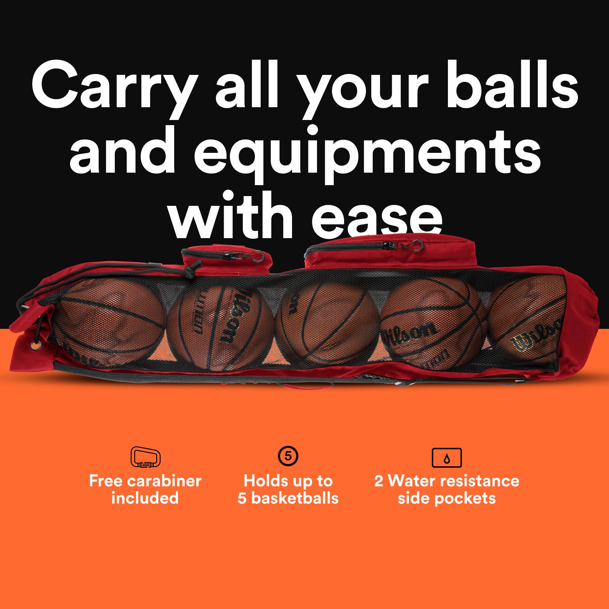 Fitdom Strapazierfähige XL-Basketballtasche mit Schultergurt, für Trainer mit 2 Fronttaschen für Coaching und Sportzubehör Dieser Teamschlauchträger kann bis zu 5 Basketbälle verstauen