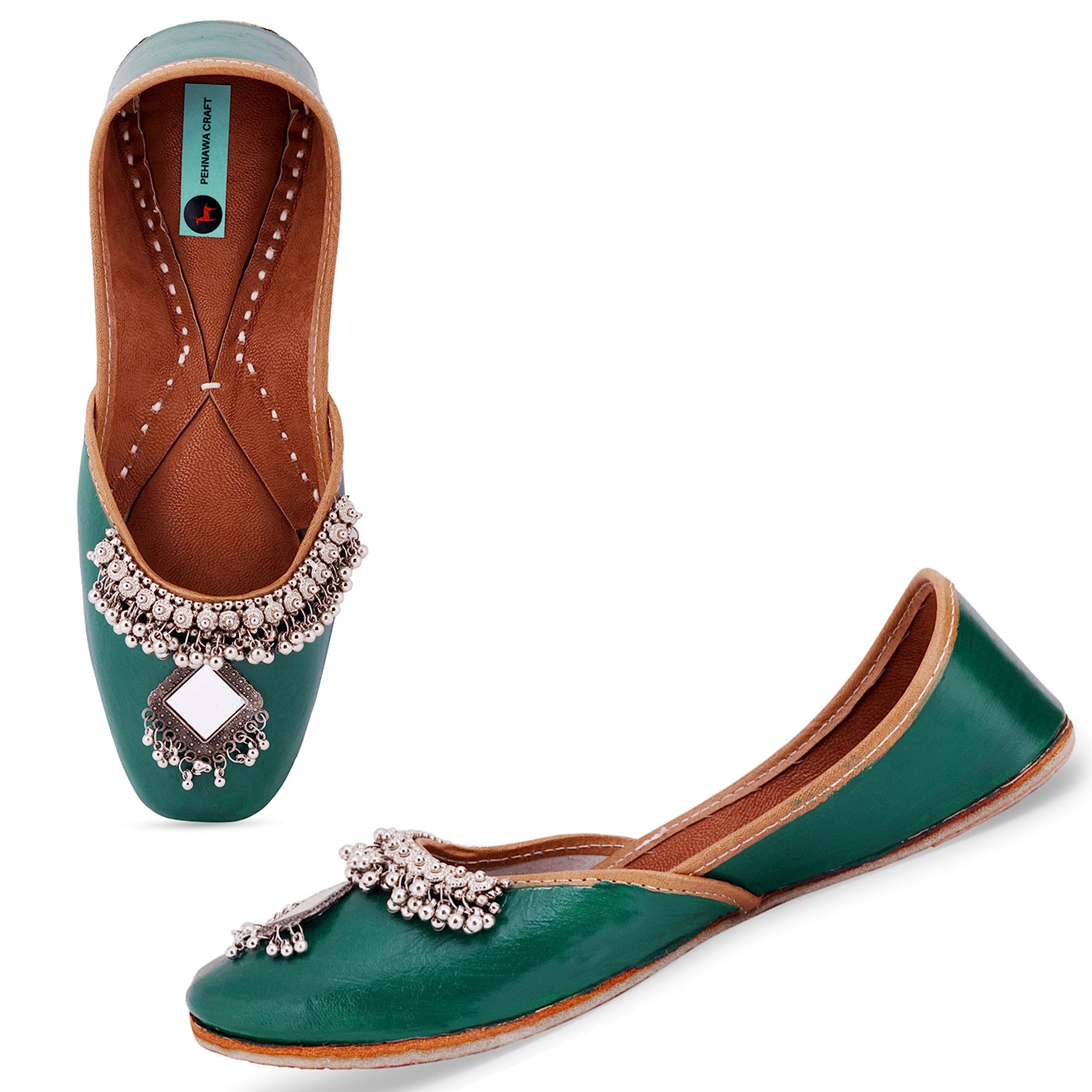 pehnawacraft Oxidised Ghungroo Punjabi Jutti for Women | Bridal Soft Leather ethnic Juttis | Bite and Pinch Free Jutis | Casual Flat Stylish Mojari for Ladies | Ethnic stylish Flats for Girl | Choker mojdi-picture-14