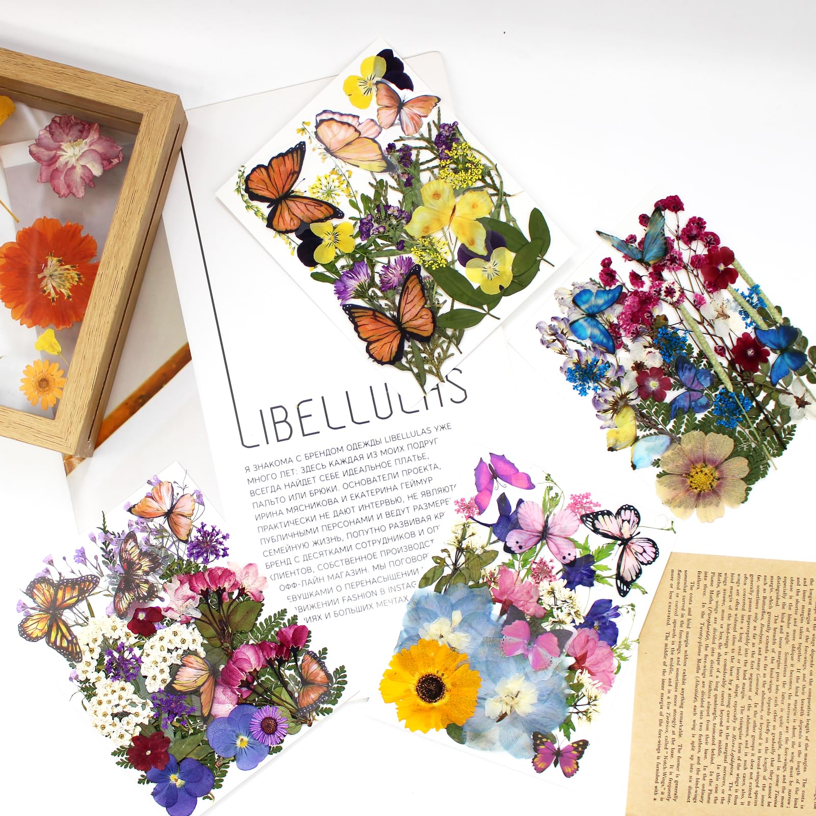 99 Stück gepresste getrocknete Blumen und Schmetterlinge für Harzformen, sortierte echte natürliche Blumen Blätter Aufkleber für DIY Kunst Nagel Handwerk, Schmuck, Kerzen, Seife Handwerk