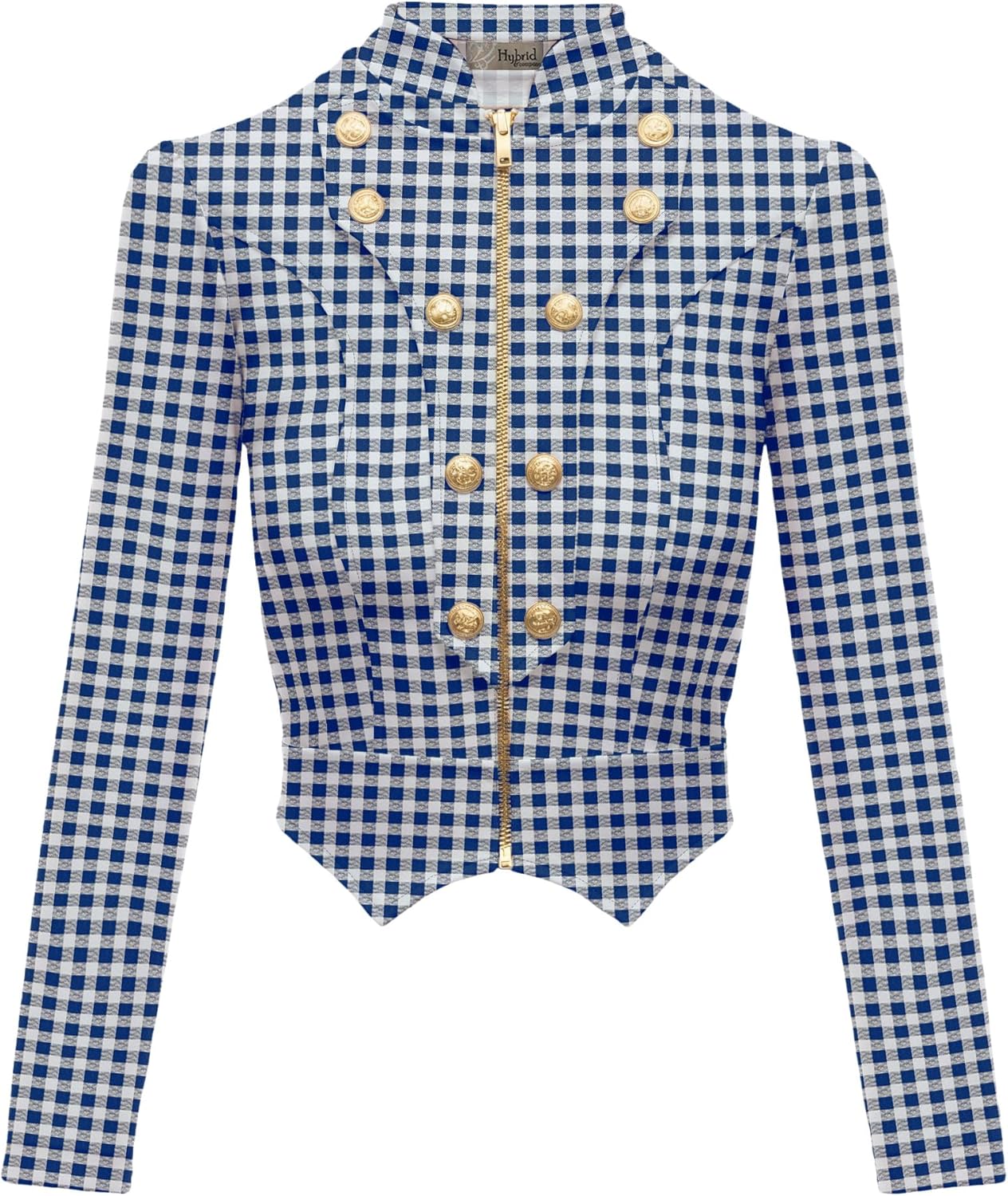 Hybrid & Company Women's Fashion Military Crop Premium Ultra Stretch Gold/Sliver Millennium Zipper Up Dressy Blazer Jacket - Image 6