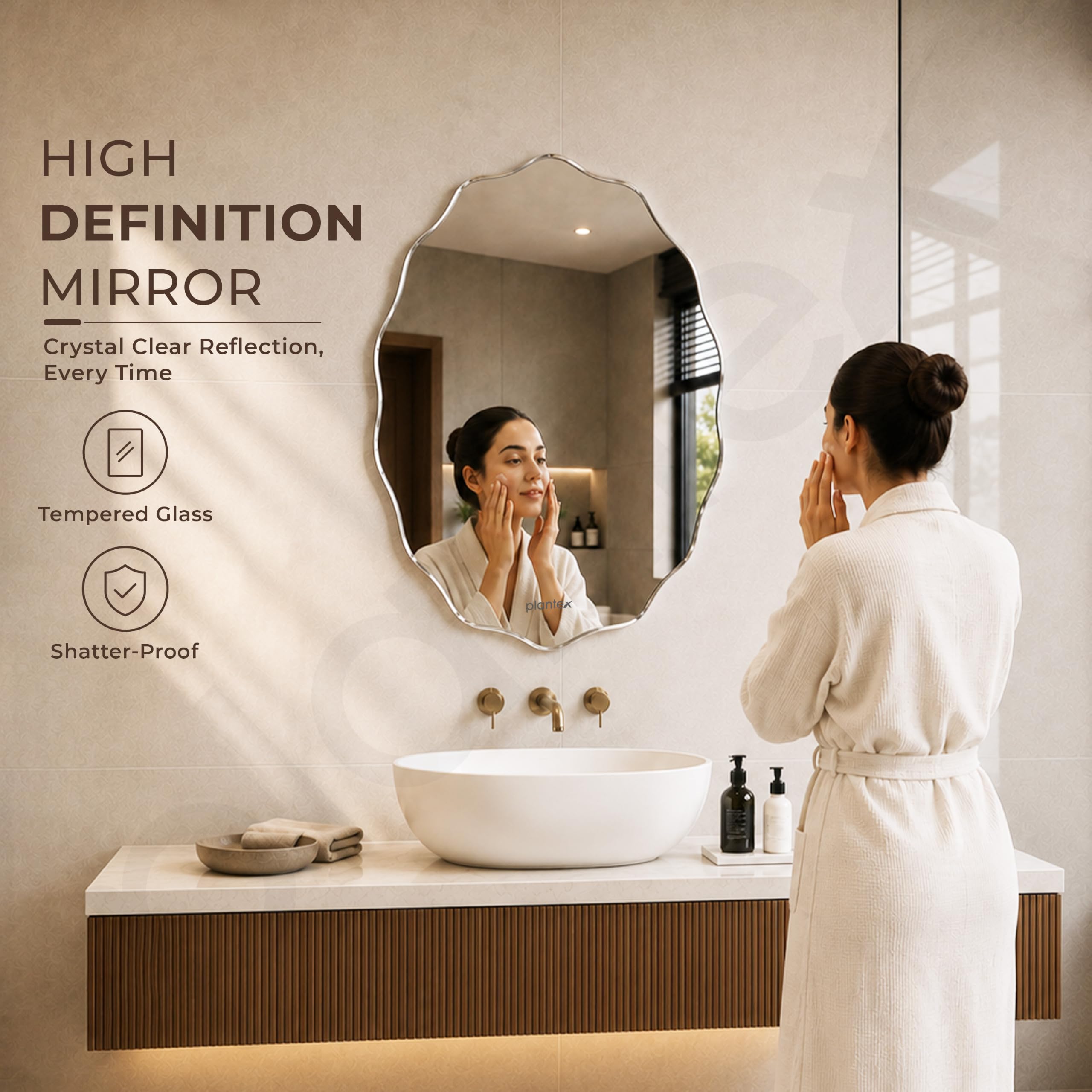 Plantex Glass Frameless Oval Mirror for Wall/Mirror with Beveled Smooth Edges/Mirror for Bathroom/Dressing Room/Living Room/Bedroom/Entryway - (18 X 24 Inch), Clear 4