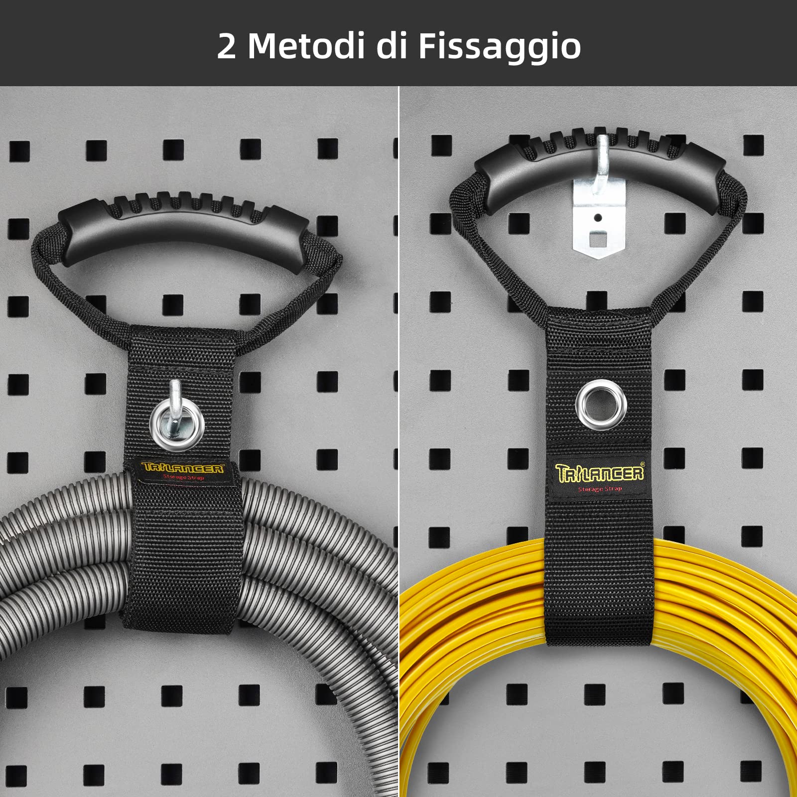 Organizer per Cavi e Tubi (2 pz.) con Maniglia per Facilitare Trasporto e Stoccaggio in Garage o in Officina, con Chiusura a Strappo Uncino e Asola da 55 cm, Appenditubi da Giardino, Fili e Cavi