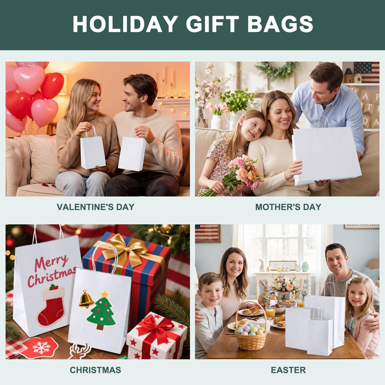 METRONIC White Paper Bags 8X4.25X10.5 20Pcs, Gift Wrap Bags with Handles, Kraft Paper Bag for Small Business, Heavy Duty Bulk Bag for Birthday Party Favors, Shopping,Take-out,Retail