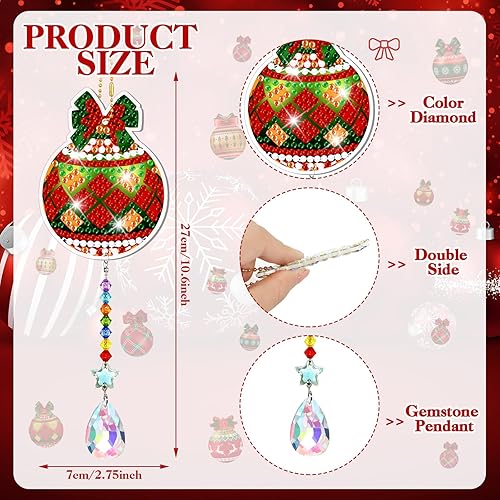 Miniatura 2 de Huwena 9 piezas de arte de diamantes de Navidad atrapasoles de doble cara pintura de diamante de doble cara, kit de pintura de diamante, adorno de