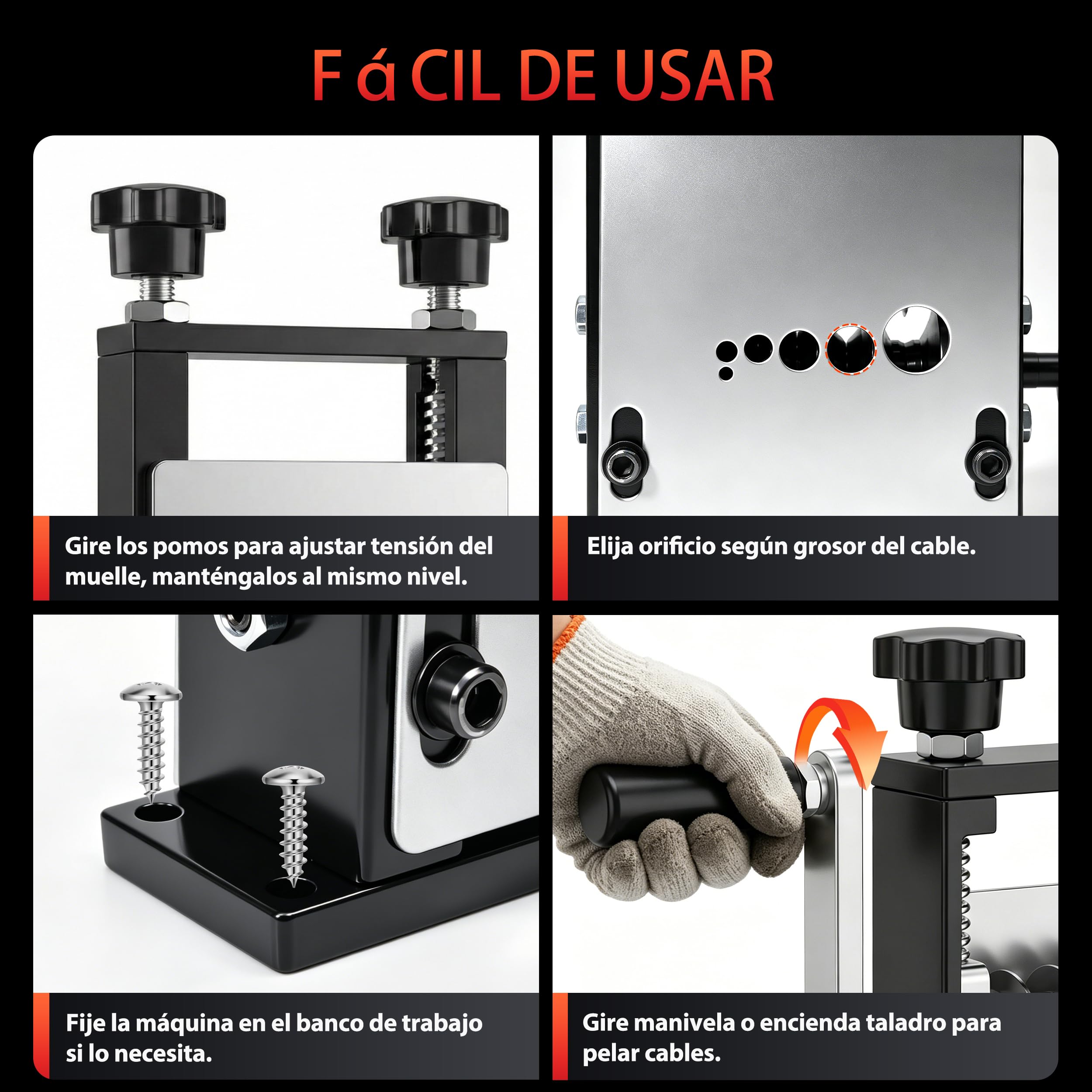 Maquina Pelacables Cobre Automático Manual 3–17 mm, Máquina Pelacables para Cobre con Manivela o Taladro, Pelacables para Reciclaje de Cables con 6 Canales y 5 Cuchillas (Negro)