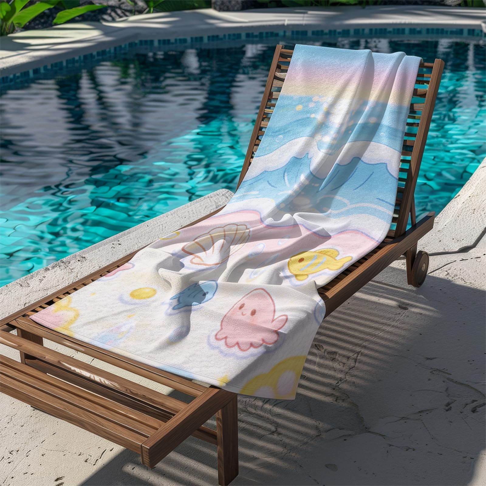Drap de Plage XXL 200X200 Cartoon Bleu Poisson Serviettes de Plage en Microfibre,Serviette Piscine Extra Large sans Sable pour Adultes Séchage Rapide