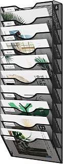 EasyPAG 10 Pocket Mesh Wall File Organizer, Hanging Paper Folder Holder with Classify Label, Vertical Wall Mount Mail Organizer for Office Home Classroom, Black