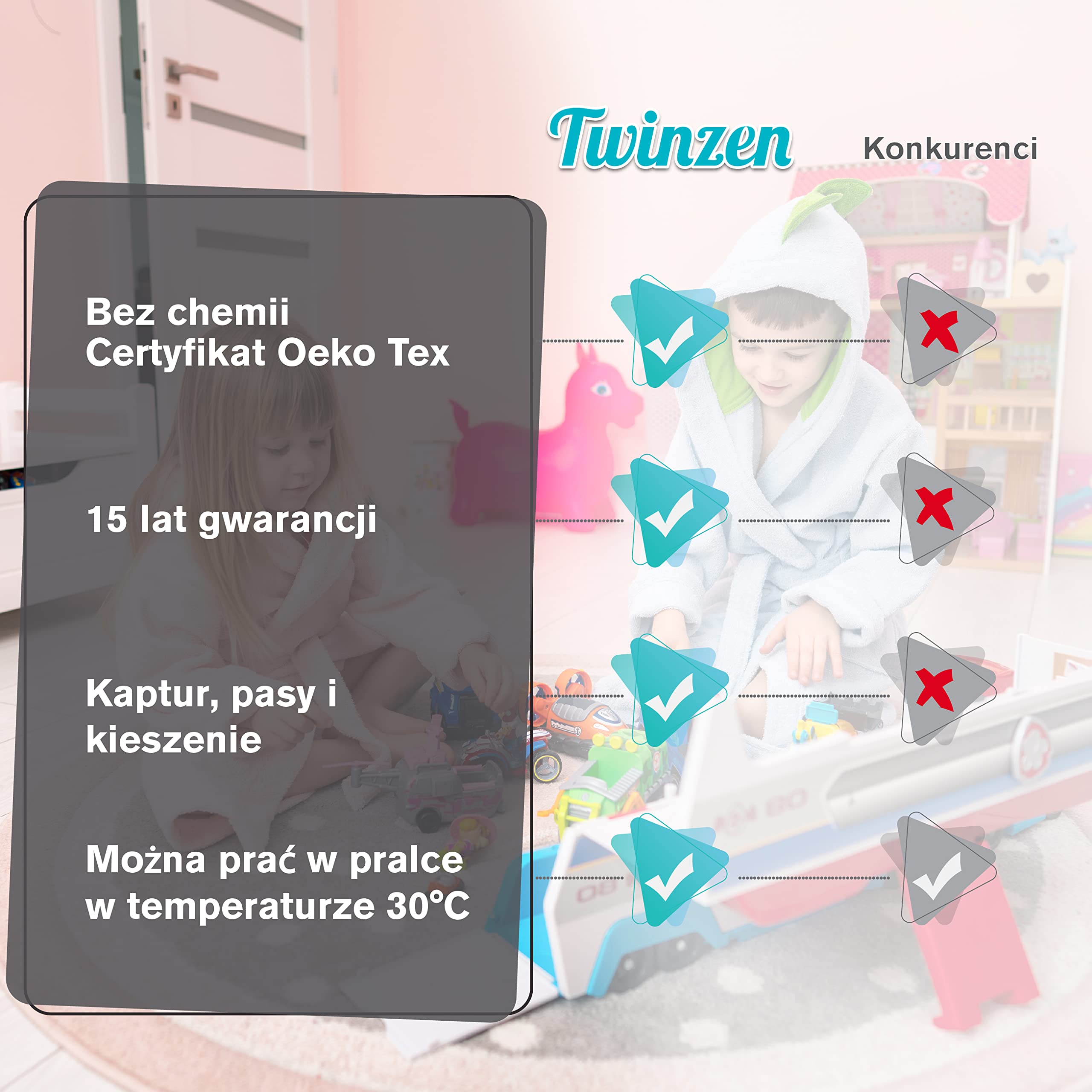 Twinzen Szlafrok dziecięcy z dinozaurami, dla chłopców i dziewczynek, 100% bawełna, Öko-Tex®