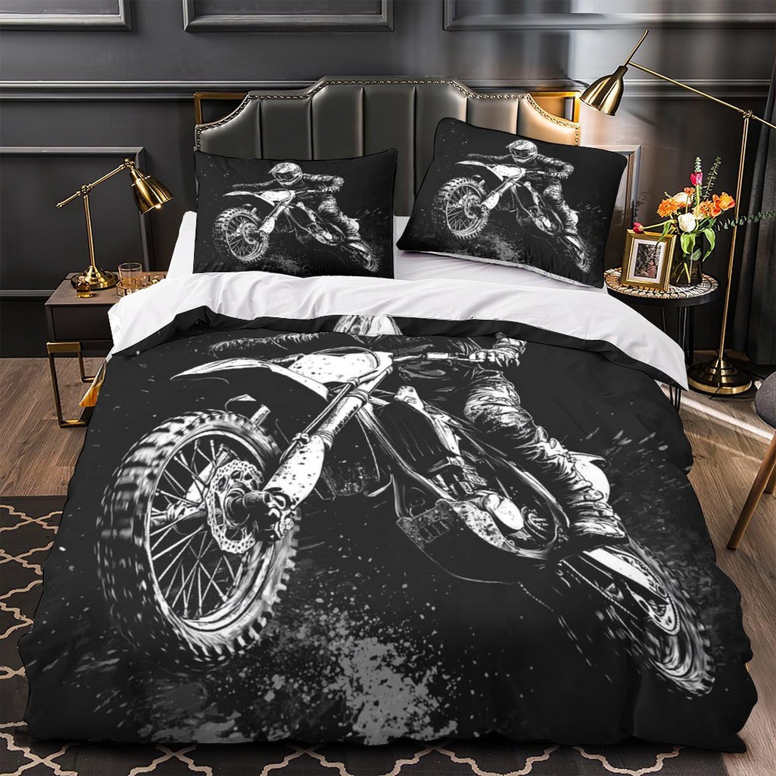 Housse de Couette Motocross Hypoallergénique et Résistante en Microfobre Douce 140x200