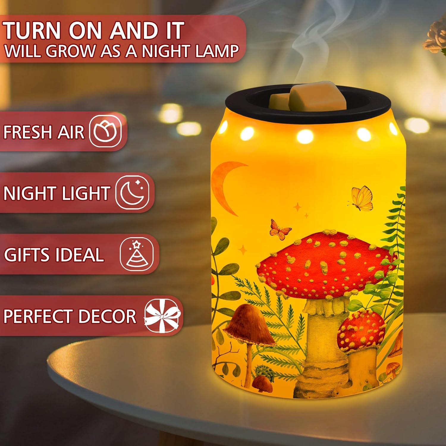 Mushroom Wax Melt Warmer, Rustic Farmhouse Mushroom Decor, Cottage Core Decor Housewarming Gifts for Women, Electric Ceramic Red Wax Warmer for Bathroom Kitchen Home