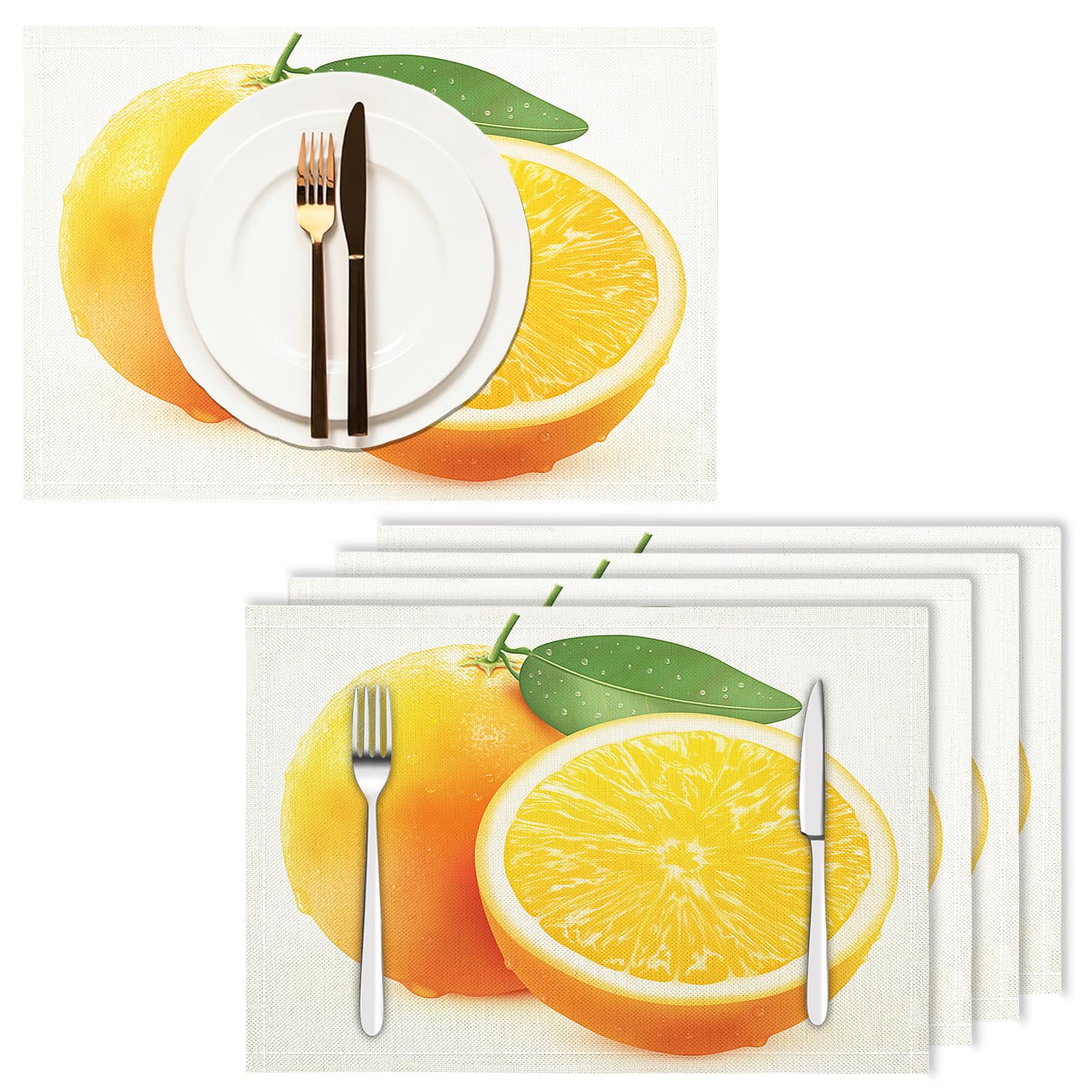 Set di 8 Tovagliette Americane Lavabili Cotone Lino Arte - Tovaglietta Americana Resistenti al Calore Durevole Arancia a metà - per Colazione Pranzo 30×45 cm