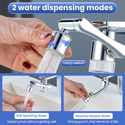 Miniatura 4 de Purificador de grifo de fregadero con filtro de salpicaduras con 8 cartuchos, extensor de grifo giratorio de 1080, brazo mecánico de latón macizo,